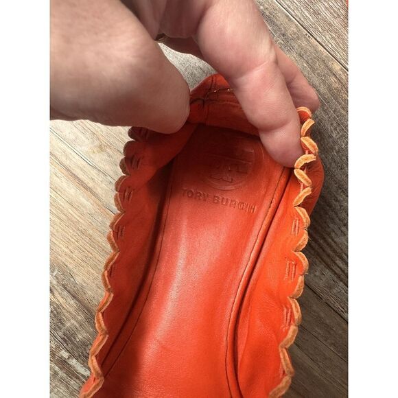 Tory Burch Flats Women's‎ Size 7.5M Reese Tassel Scrunch Ballet Orange Leather - Picture 6 of 7